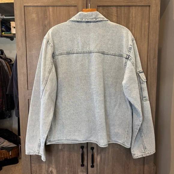 H&M small Utility Light Blue Denim Jacket Cargo - Picture 2 of 10